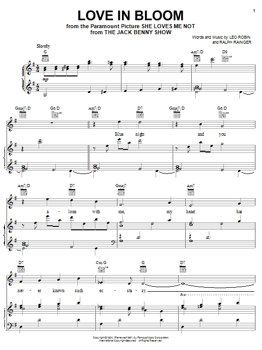 Learn to play Leo Robin Love In Bloom sheet music for Piano, Vocal & Guitar (Right-Hand Melody) in minutes. Leo Robin Love In Bloom sheet music notes and chords. Download Printable PDF.
