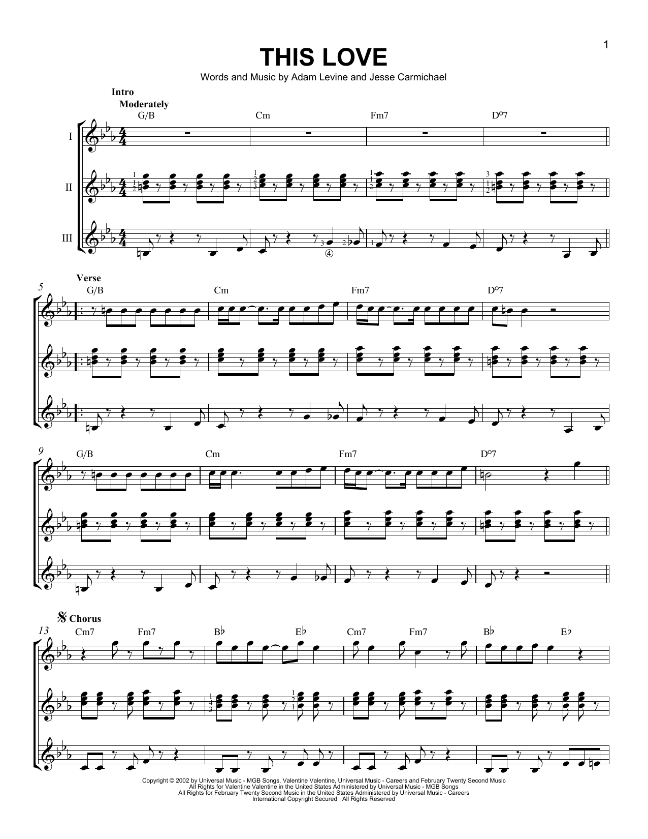 Maroon 5 This Love Sheet Music Notes Chords Guitar Ensemble