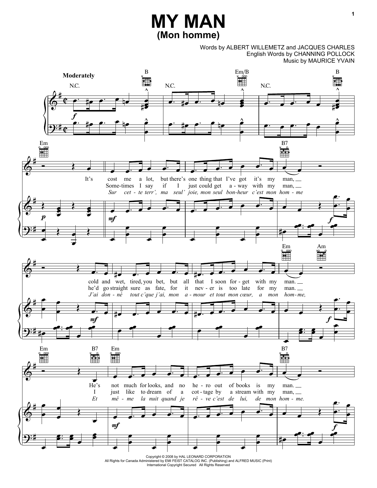 Learn to play Albert Willemetz My Man (Mon Homme) sheet music for Piano, Vocal & Guitar (Right-Hand Melody) in minutes. Albert Willemetz My Man (Mon Homme) sheet music notes and chords. Download Printable PDF.