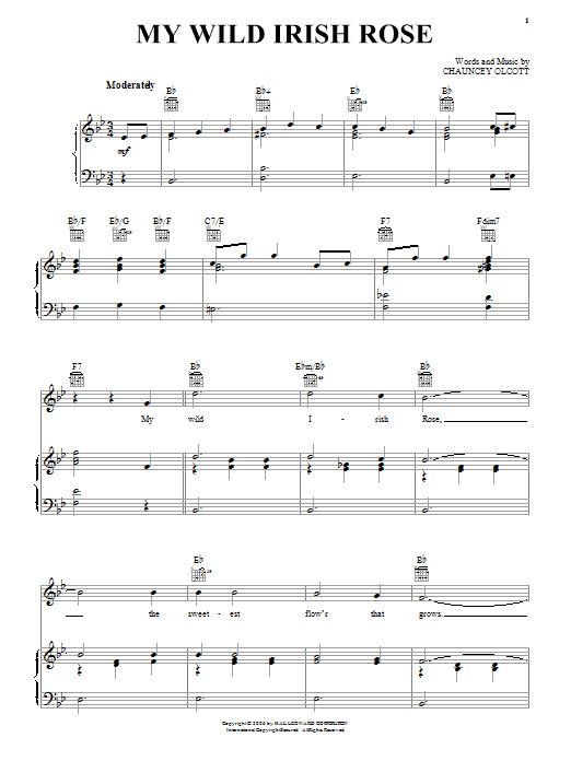 Learn to play Chauncey Olcott My Wild Irish Rose sheet music for Piano, Vocal & Guitar (Right-Hand Melody) in minutes. Chauncey Olcott My Wild Irish Rose sheet music notes and chords. Download Printable PDF.