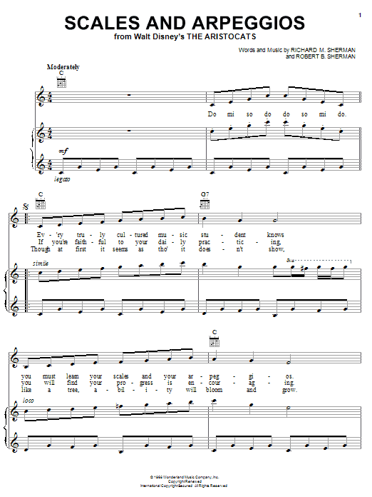 Learn to play Sherman Brothers Scales And Arpeggios sheet music for Piano, Vocal & Guitar (Right-Hand Melody) in minutes. Sherman Brothers Scales And Arpeggios sheet music notes and chords. Download Printable PDF.