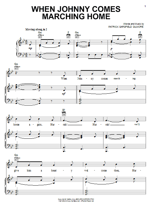 Learn to play Patrick Sarsfield Gilmore When Johnny Comes Marching Home sheet music for Piano, Vocal & Guitar (Right-Hand Melody) in minutes. Patrick Sarsfield Gilmore When Johnny Comes Marching Home sheet music notes and chords. Download Printable PDF.