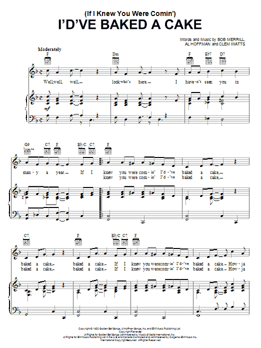 Learn to play Georgia Gibbs (If I Knew You Were Comin') I'd've Baked A Cake sheet music for Piano, Vocal & Guitar (Right-Hand Melody) in minutes. Georgia Gibbs (If I Knew You Were Comin') I'd've Baked A Cake sheet music notes and chords. Download Printable PDF.