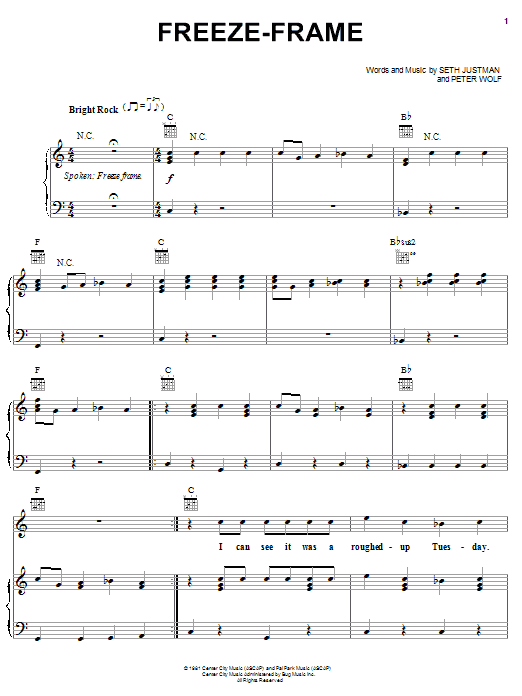 Learn to play The J. Geils Band Freeze Frame sheet music for Piano, Vocal & Guitar (Right-Hand Melody) in minutes. The J. Geils Band Freeze Frame sheet music notes and chords. Download Printable PDF.