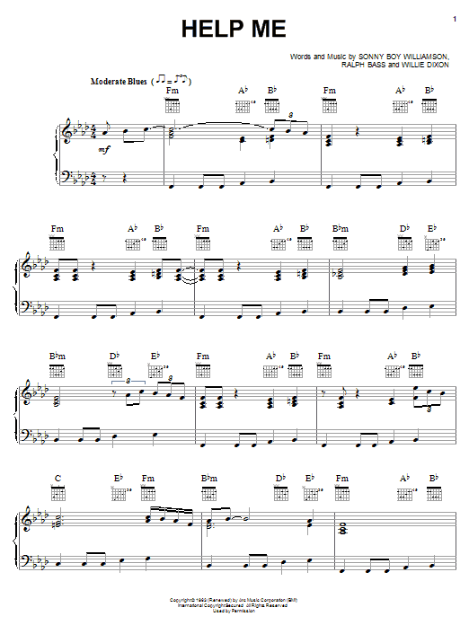 Learn to play Sonny Boy Williamson Help Me sheet music for Piano, Vocal & Guitar (Right-Hand Melody) in minutes. Sonny Boy Williamson Help Me sheet music notes and chords. Download Printable PDF.