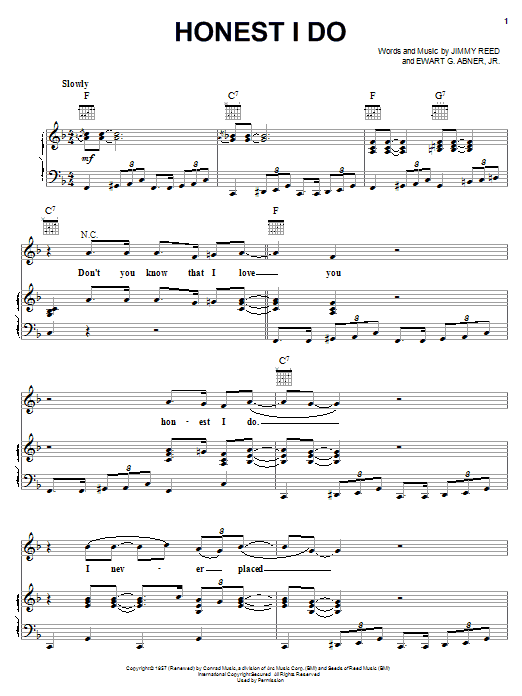 Learn to play Jimmy Reed Honest I Do sheet music for Piano, Vocal & Guitar (Right-Hand Melody) in minutes. Jimmy Reed Honest I Do sheet music notes and chords. Download Printable PDF.