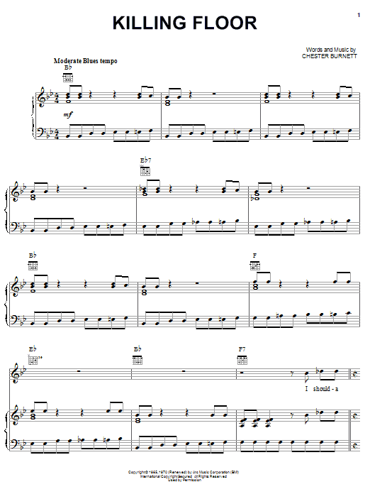 Learn to play Albert King Killing Floor sheet music for Piano, Vocal & Guitar (Right-Hand Melody) in minutes. Albert King Killing Floor sheet music notes and chords. Download Printable PDF.