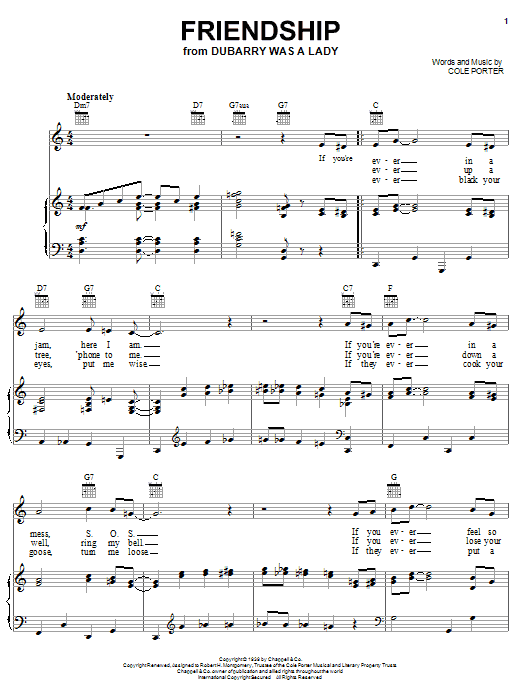 Learn to play Cole Porter Friendship sheet music for Piano, Vocal & Guitar (Right-Hand Melody) in minutes. Cole Porter Friendship sheet music notes and chords. Download Printable PDF.