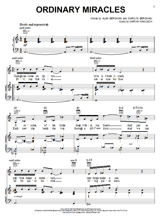 Learn to play Barbra Streisand Ordinary Miracles sheet music for Piano, Vocal & Guitar (Right-Hand Melody) in minutes. Barbra Streisand Ordinary Miracles sheet music notes and chords. Download Printable PDF.