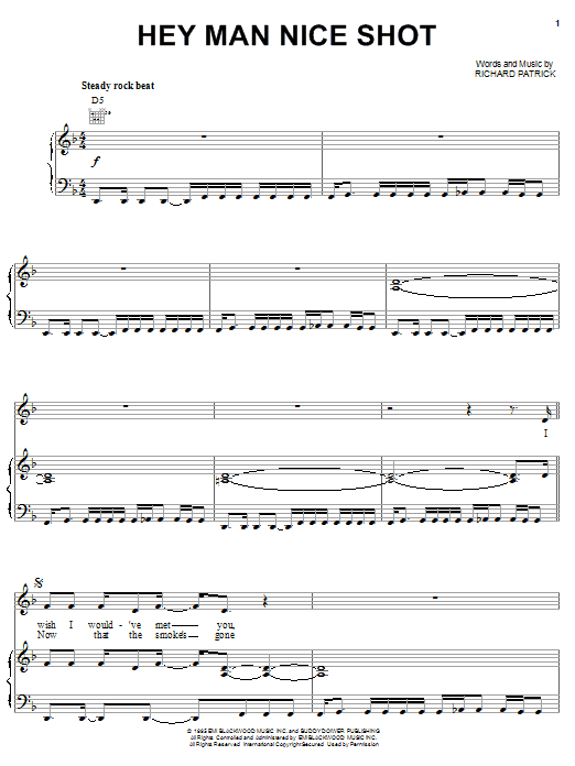Learn to play Filter Hey Man Nice Shot sheet music for Piano, Vocal & Guitar (Right-Hand Melody) in minutes. Filter Hey Man Nice Shot sheet music notes and chords. Download Printable PDF.