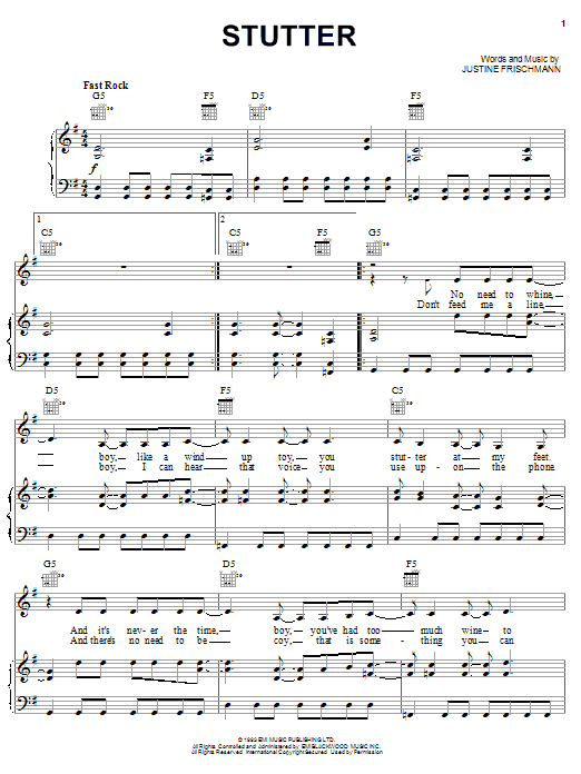 Learn to play Elastica Stutter sheet music for Piano, Vocal & Guitar (Right-Hand Melody) in minutes. Elastica Stutter sheet music notes and chords. Download Printable PDF.