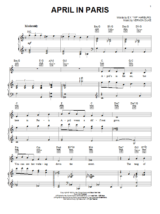 Learn to play Frank Sinatra April In Paris sheet music for Piano, Vocal & Guitar (Right-Hand Melody) in minutes. Frank Sinatra April In Paris sheet music notes and chords. Download Printable PDF.