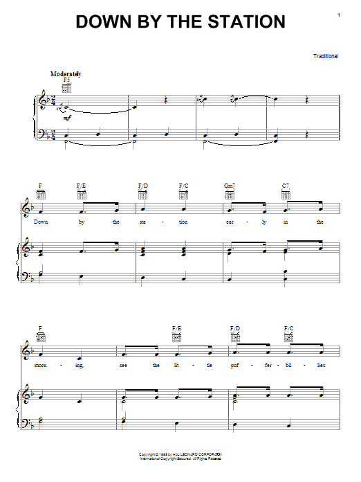 Learn to play Traditional Down By The Station sheet music for Piano, Vocal & Guitar (Right-Hand Melody) in minutes. Traditional Down By The Station sheet music notes and chords. Download Printable PDF.