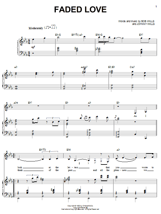 Learn to play Bob Wills Faded Love sheet music for Piano, Vocal & Guitar (Right-Hand Melody) in minutes. Bob Wills Faded Love sheet music notes and chords. Download Printable PDF.