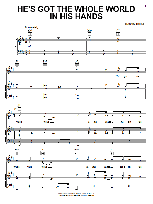 Learn to play African-American Spiritual He's Got The Whole World In His Hands sheet music for Piano, Vocal & Guitar (Right-Hand Melody) in minutes. African-American Spiritual He's Got The Whole World In His Hands sheet music notes and chords. Download Printable PDF.