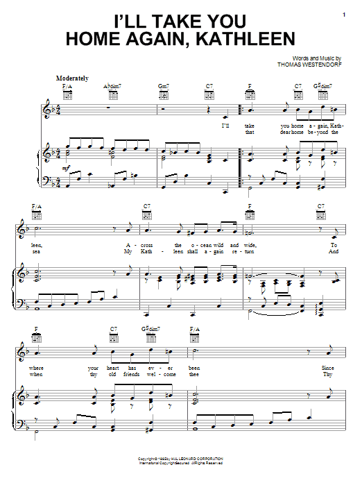 Learn to play Thomas Westendorf I'll Take You Home Again, Kathleen sheet music for Piano, Vocal & Guitar (Right-Hand Melody) in minutes. Thomas Westendorf I'll Take You Home Again, Kathleen sheet music notes and chords. Download Printable PDF.