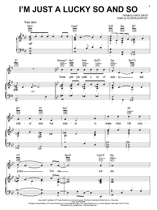 Learn to play Duke Ellington I'm Just A Lucky So And So sheet music for Piano, Vocal & Guitar (Right-Hand Melody) in minutes. Duke Ellington I'm Just A Lucky So And So sheet music notes and chords. Download Printable PDF.