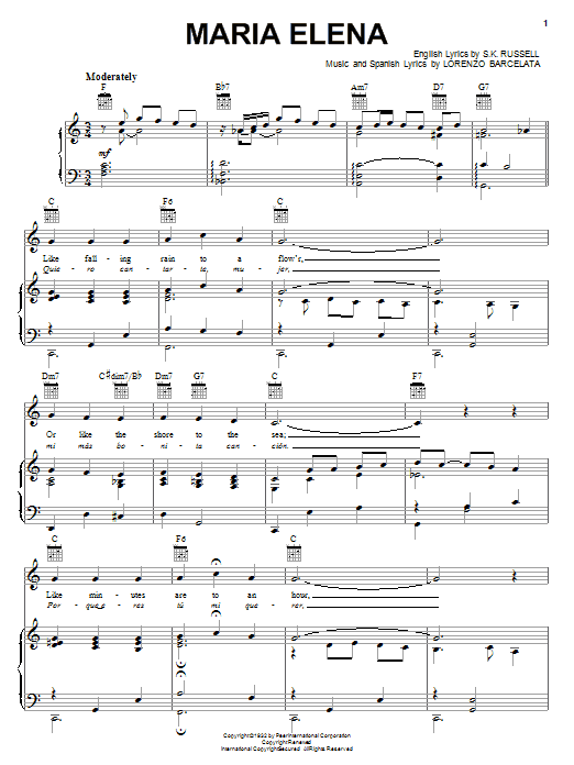 Learn to play Lorenzo Barcelata Maria Elena sheet music for Piano, Vocal & Guitar (Right-Hand Melody) in minutes. Lorenzo Barcelata Maria Elena sheet music notes and chords. Download Printable PDF.