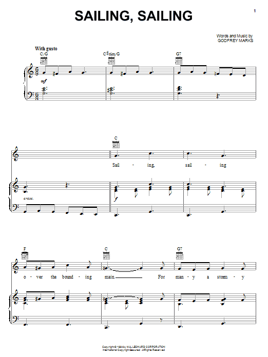 Learn to play Godfrey Marks Sailing, Sailing sheet music for Piano, Vocal & Guitar (Right-Hand Melody) in minutes. Godfrey Marks Sailing, Sailing sheet music notes and chords. Download Printable PDF.