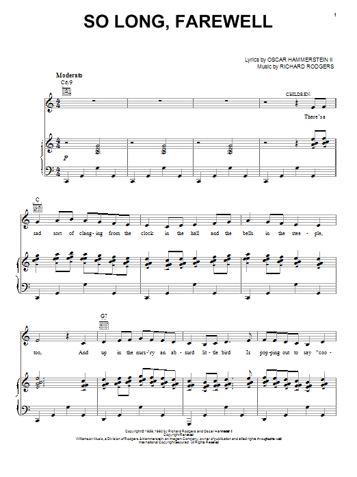Learn to play Rodgers & Hammerstein So Long, Farewell sheet music for Piano, Vocal & Guitar (Right-Hand Melody) in minutes. Rodgers & Hammerstein So Long, Farewell sheet music notes and chords. Download Printable PDF.