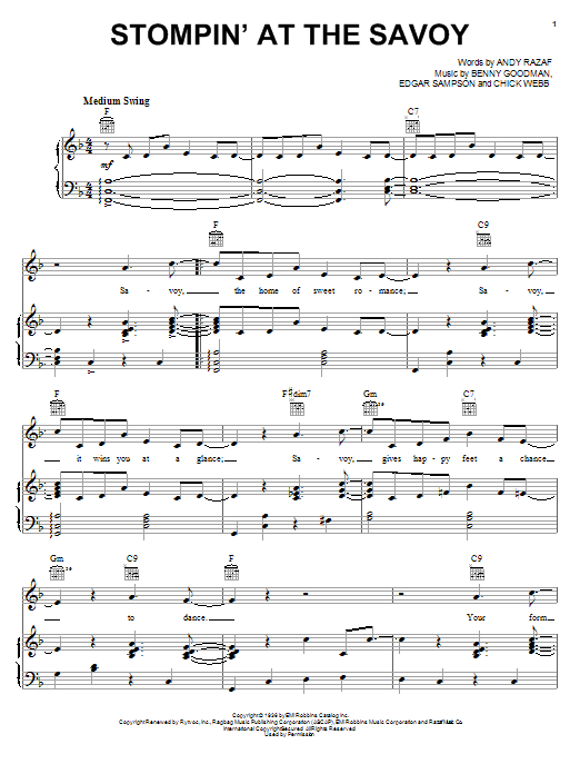 Learn to play Benny Goodman Stompin' At The Savoy sheet music for Piano, Vocal & Guitar (Right-Hand Melody) in minutes. Benny Goodman Stompin' At The Savoy sheet music notes and chords. Download Printable PDF.