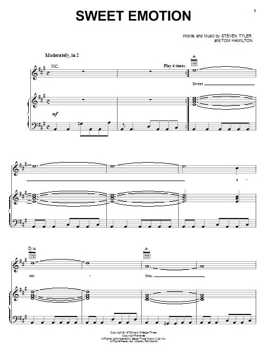 Learn to play Aerosmith Sweet Emotion sheet music for Piano, Vocal & Guitar (Right-Hand Melody) in minutes. Aerosmith Sweet Emotion sheet music notes and chords. Download Printable PDF.