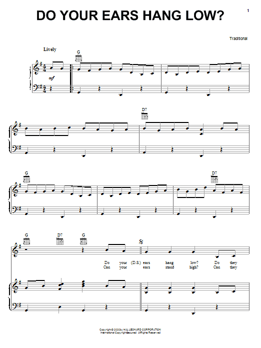 Learn to play Traditional Do Your Ears Hang Low? sheet music for Piano, Vocal & Guitar (Right-Hand Melody) in minutes. Traditional Do Your Ears Hang Low? sheet music notes and chords. Download Printable PDF.