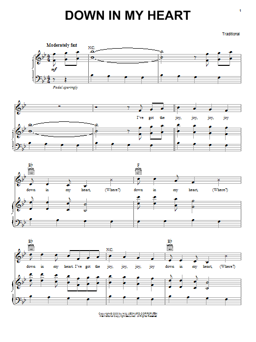 Learn to play Traditional Down In My Heart sheet music for Piano, Vocal & Guitar (Right-Hand Melody) in minutes. Traditional Down In My Heart sheet music notes and chords. Download Printable PDF.