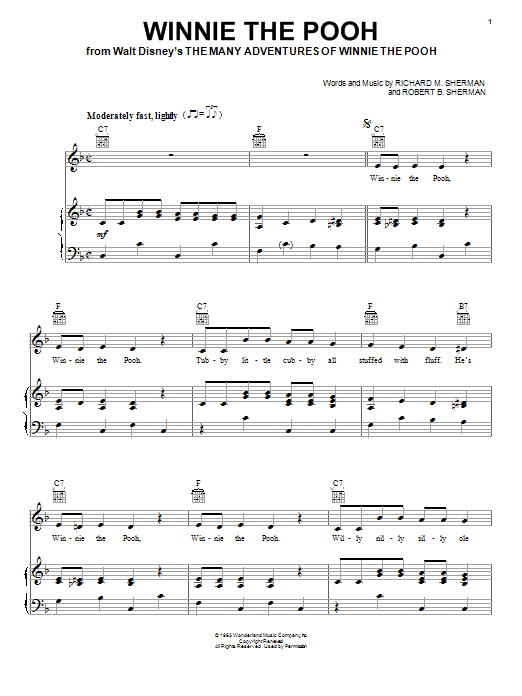 Learn to play Sherman Brothers Winnie The Pooh sheet music for Piano, Vocal & Guitar (Right-Hand Melody) in minutes. Sherman Brothers Winnie The Pooh sheet music notes and chords. Download Printable PDF.