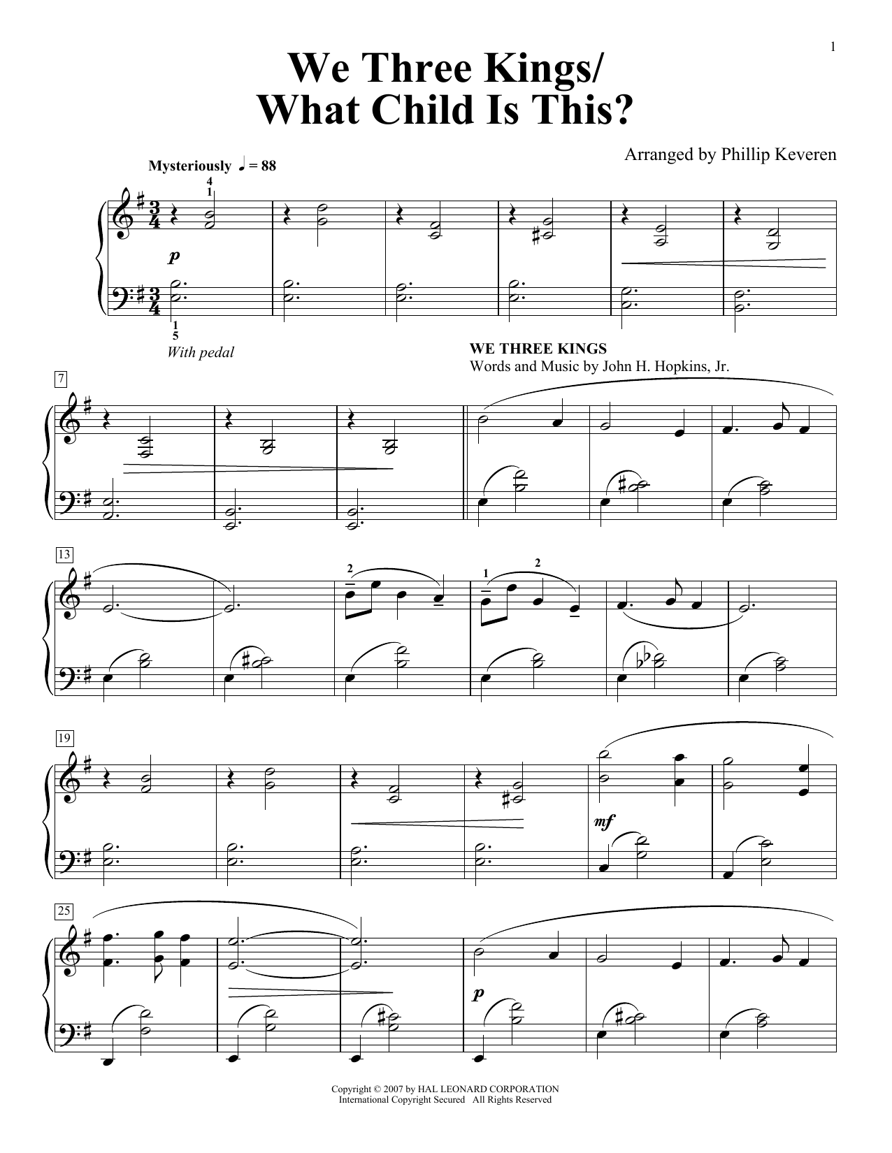 Download 16th Century English Melody We Three Kings/What Child Is This (arr. Phillip Keveren) Sheet Music and learn how to play Piano Solo PDF digital score in minutes