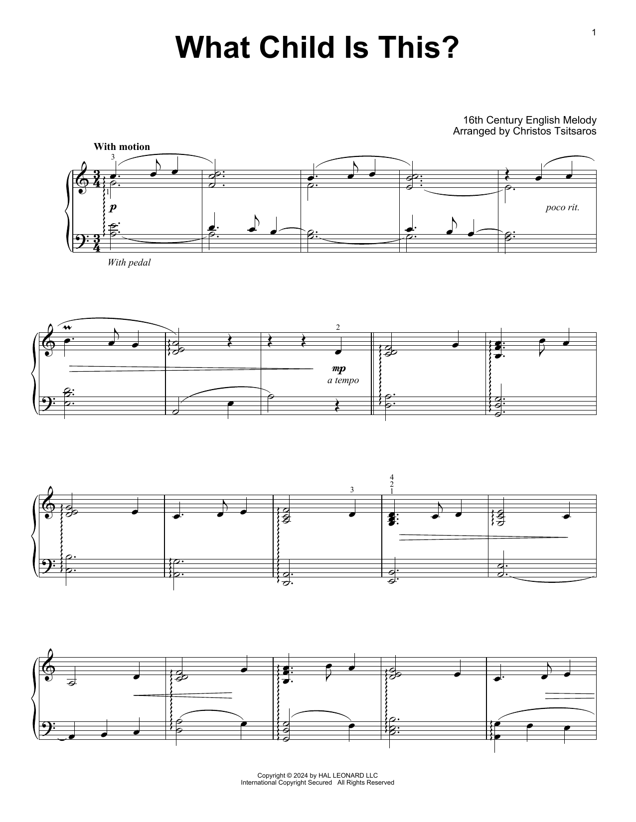 Download 16th Century English Melody What Child Is This? (arr. Christos Tsitsaros) Sheet Music and learn how to play Easy Piano Solo PDF digital score in minutes