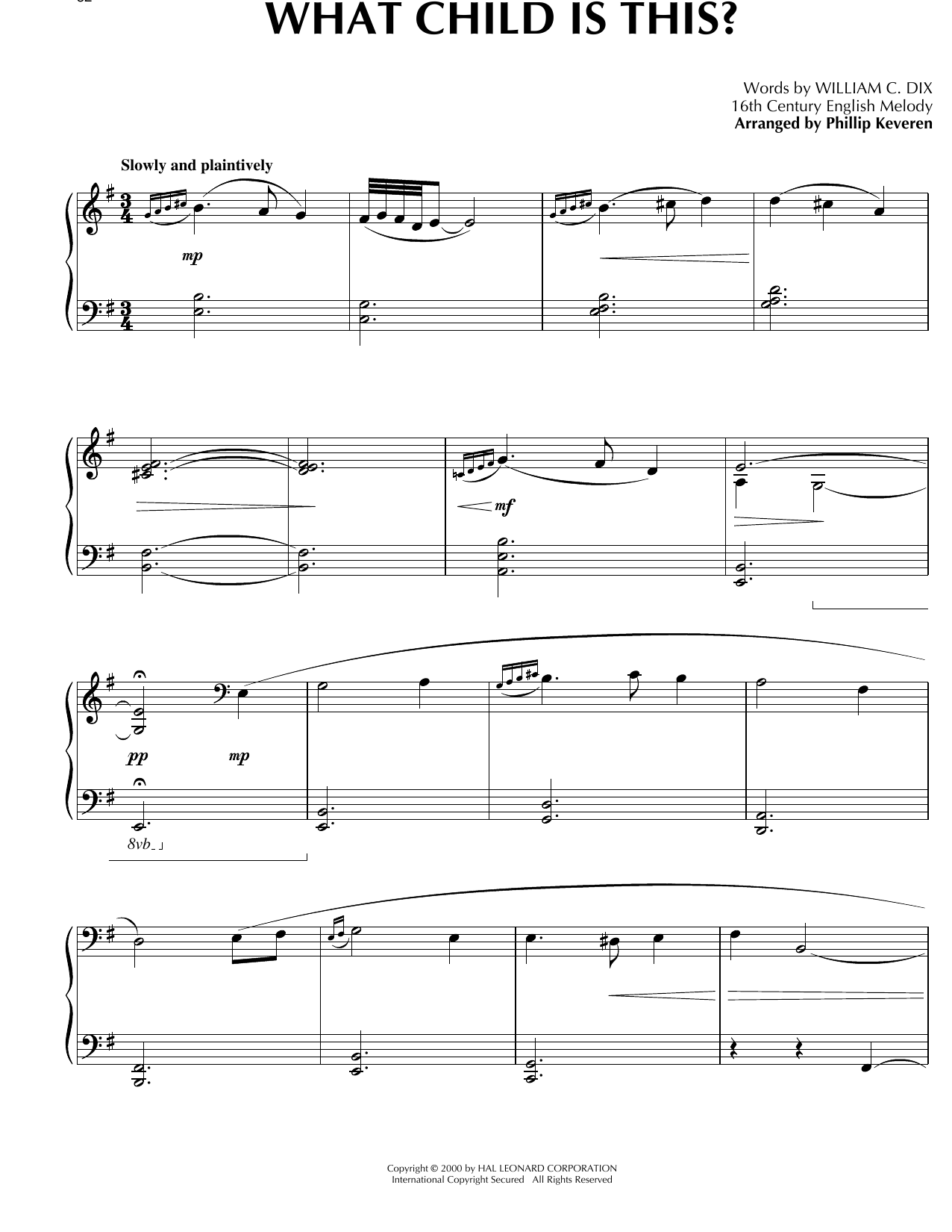 Download 16th Century English Melody What Child Is This? [Celtic version] (arr. Phillip Keveren) Sheet Music and learn how to play Piano Solo PDF digital score in minutes