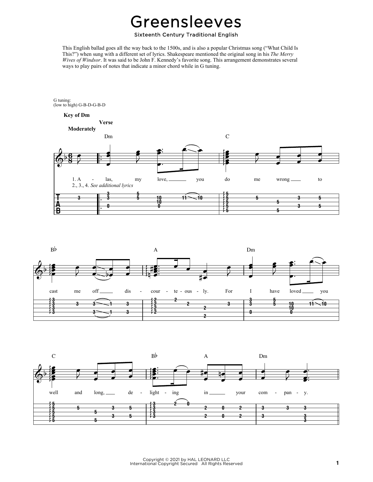 Download 16th Century Trad. English Greensleeves Sheet Music and learn how to play Dobro PDF digital score in minutes