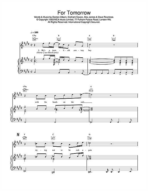 Learn to play Blur For Tomorrow sheet music for Piano, Vocal & Guitar (Right-Hand Melody) in minutes. Blur For Tomorrow sheet music notes and chords. Download Printable PDF.