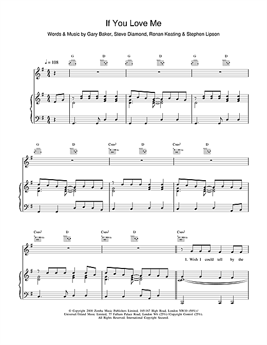 Learn to play Ronan Keating If You Love Me sheet music for Piano, Vocal & Guitar in minutes. Ronan Keating If You Love Me sheet music notes and chords. Download Printable PDF.