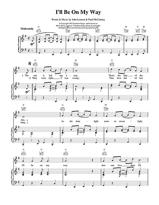 Learn to play The Beatles I'll Be On My Way sheet music for Piano, Vocal & Guitar (Right-Hand Melody) in minutes. The Beatles I'll Be On My Way sheet music notes and chords. Download Printable PDF.