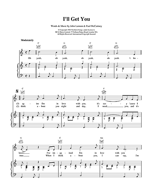 Learn to play The Beatles I'll Get You sheet music for Piano, Vocal & Guitar (Right-Hand Melody) in minutes. The Beatles I'll Get You sheet music notes and chords. Download Printable PDF.