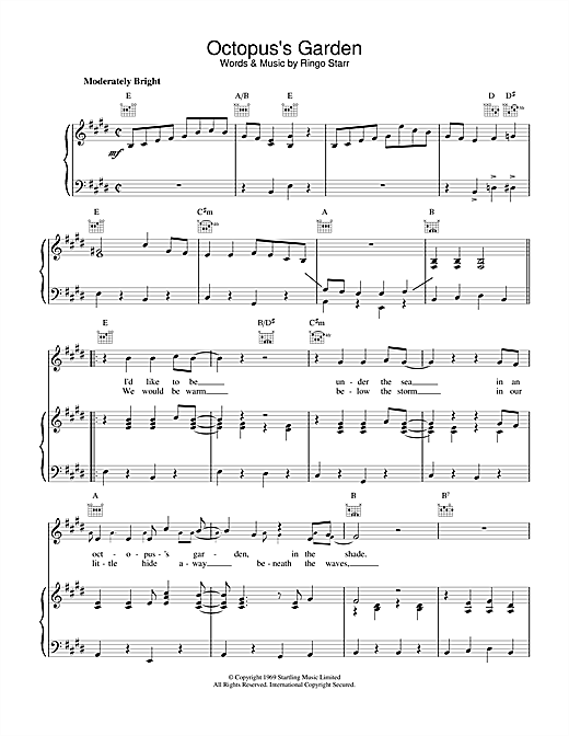 Learn to play The Beatles Octopus's Garden sheet music for Piano, Vocal & Guitar (Right-Hand Melody) in minutes. The Beatles Octopus's Garden sheet music notes and chords. Download Printable PDF.
