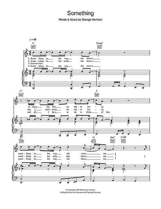 Learn to play The Beatles Something sheet music for Piano, Vocal & Guitar (Right-Hand Melody) in minutes. The Beatles Something sheet music notes and chords. Download Printable PDF.