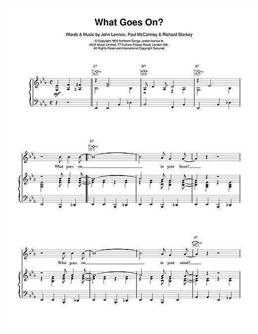 Learn to play The Beatles What Goes On? sheet music for Piano, Vocal & Guitar (Right-Hand Melody) in minutes. The Beatles What Goes On? sheet music notes and chords. Download Printable PDF.