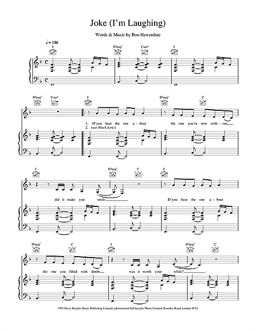 Learn to play Eddi Reader Joke (I'm Laughing) sheet music for Piano, Vocal & Guitar in minutes. Eddi Reader Joke (I'm Laughing) sheet music notes and chords. Download Printable PDF.