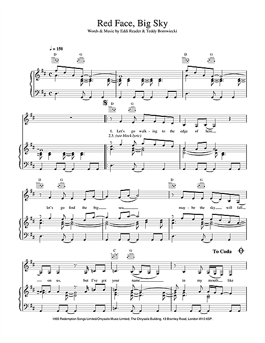 Learn to play Eddi Reader Red Face, Big Sky sheet music for Piano, Vocal & Guitar (Right-Hand Melody) in minutes. Eddi Reader Red Face, Big Sky sheet music notes and chords. Download Printable PDF.