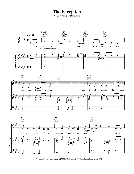 Learn to play Eddi Reader The Exception sheet music for Piano, Vocal & Guitar (Right-Hand Melody) in minutes. Eddi Reader The Exception sheet music notes and chords. Download Printable PDF.