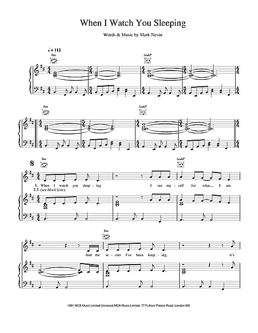 Learn to play Eddi Reader When I Watch You Sleeping sheet music for Piano, Vocal & Guitar (Right-Hand Melody) in minutes. Eddi Reader When I Watch You Sleeping sheet music notes and chords. Download Printable PDF.