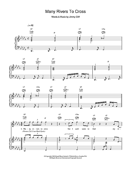 Learn to play UB40 Many Rivers To Cross sheet music for Piano, Vocal & Guitar (Right-Hand Melody) in minutes. UB40 Many Rivers To Cross sheet music notes and chords. Download Printable PDF.