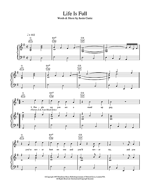 Learn to play Del Amitri Life Is Full sheet music for Piano, Vocal & Guitar (Right-Hand Melody) in minutes. Del Amitri Life Is Full sheet music notes and chords. Download Printable PDF.