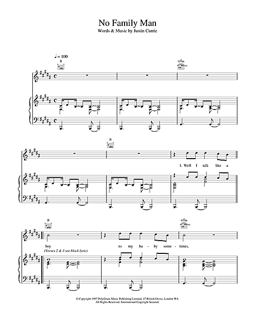 Learn to play Del Amitri No Family Man sheet music for Piano, Vocal & Guitar (Right-Hand Melody) in minutes. Del Amitri No Family Man sheet music notes and chords. Download Printable PDF.