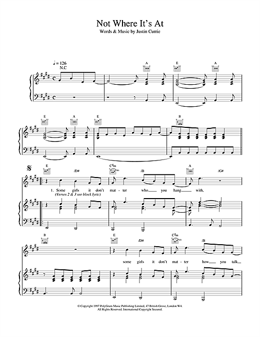 Learn to play Del Amitri Not Where It's At sheet music for Piano, Vocal & Guitar (Right-Hand Melody) in minutes. Del Amitri Not Where It's At sheet music notes and chords. Download Printable PDF.