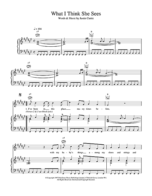 Learn to play Del Amitri What I Think She Sees sheet music for Piano, Vocal & Guitar (Right-Hand Melody) in minutes. Del Amitri What I Think She Sees sheet music notes and chords. Download Printable PDF.