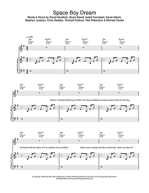 Learn to play Belle & Sebastian Space Boy Dream sheet music for Piano, Vocal & Guitar in minutes. Belle & Sebastian Space Boy Dream sheet music notes and chords. Download Printable PDF.